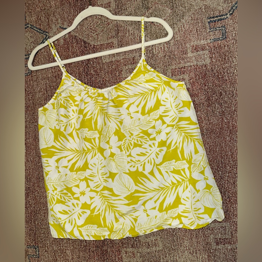 Ann Taylor cotton linen spaghetti Hawaiin print strap top size small